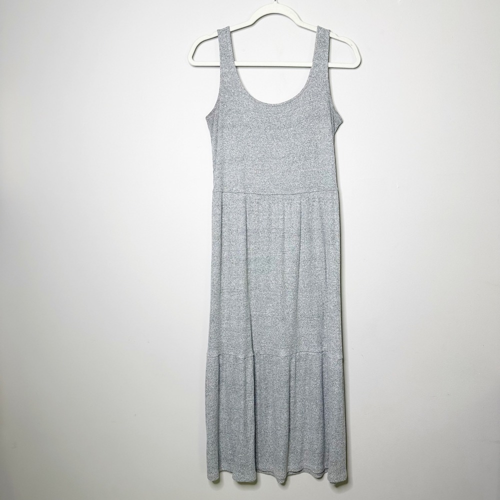 Daily Ritual Maxi Dress Womens M Gray Good Sleeveless Ribbed Tiered Scoop Neck